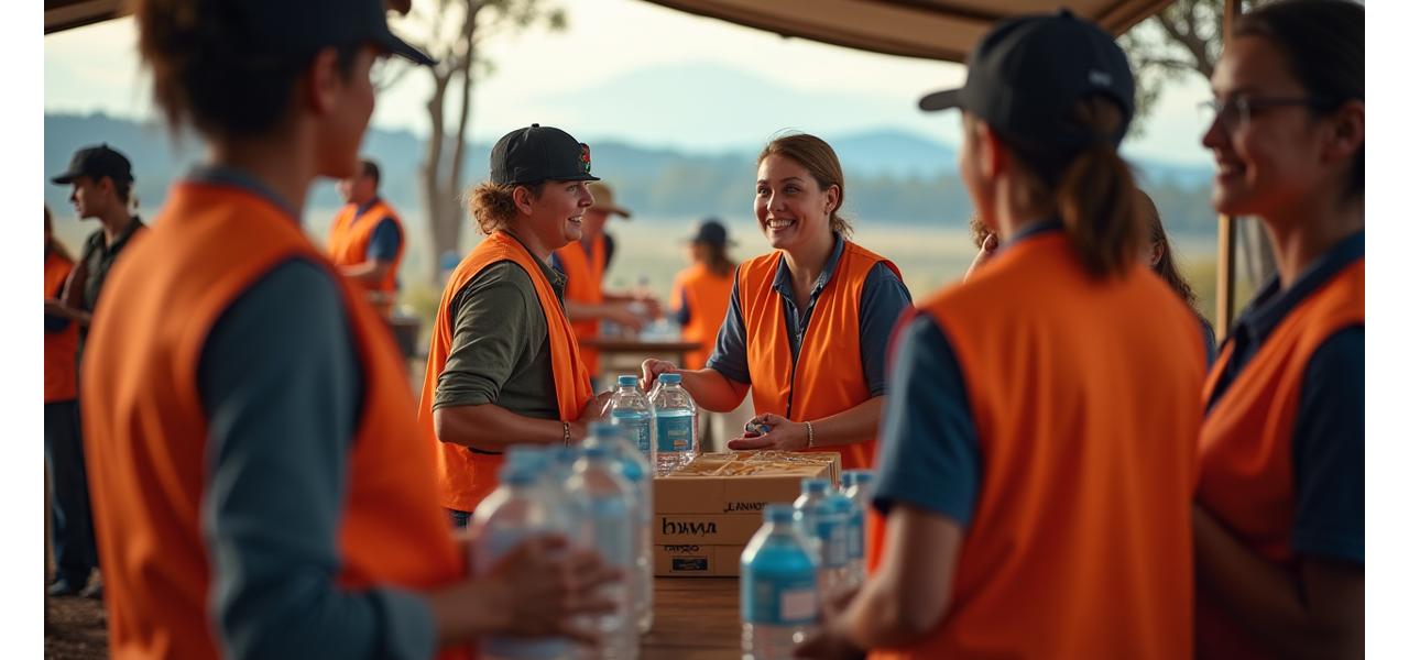 Volunteers handing out supplies during bushfire recovery efforts