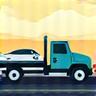 Icon of a tow truck assisting a broken down car, representing 24/7 roadside assistance.