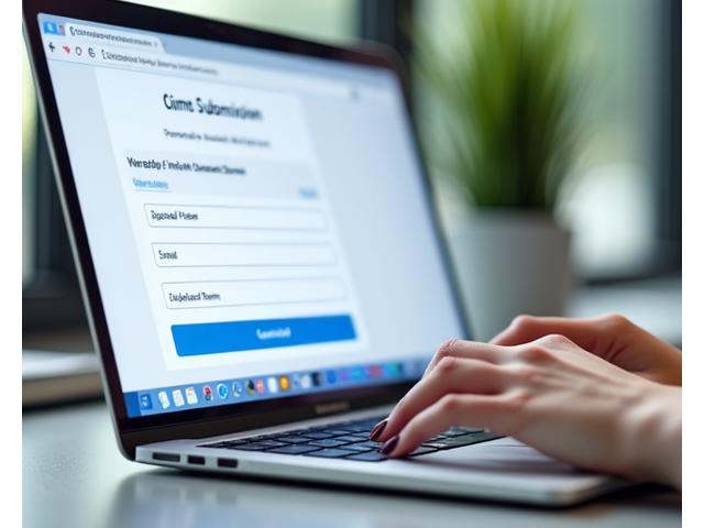 Close-up of hands typing on a laptop with a claims form visible, demonstrating ease of online claims submission