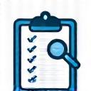 Clipboard with a magnifying glass, representing security assessments.