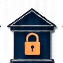 Bank building with a secure lock, representing financial services cyber security.