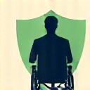 Icon representing TPD insurance with a person in a wheelchair and a shield