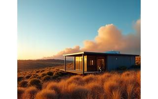 Australian bushfire scene with controlled lines and a remote house