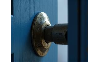 Front door of a home with a broken lock, symbolizing theft attempts