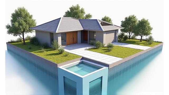 Architectural drawing of a flood-resilient house foundation