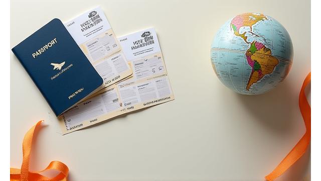 Passport and plane tickets on a globe, symbolizing safe international travel
