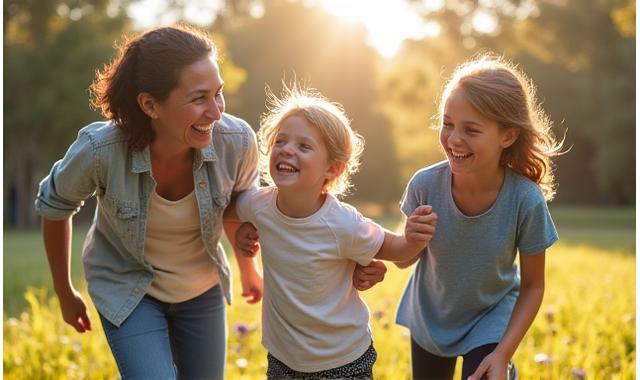 Healthy Australian family with children playing outdoors, emphasizing wellness