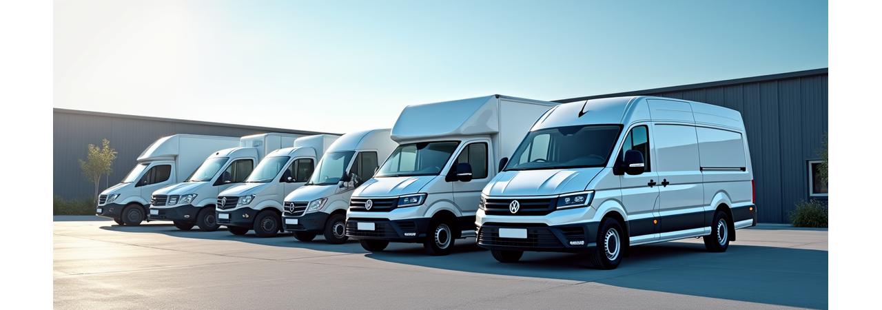 Fleet of commercial delivery vans parked neatly, representing fleet insurance