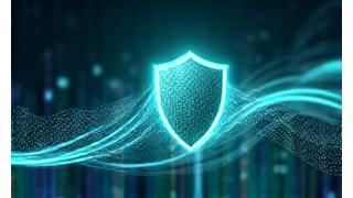Abstract depiction of data flowing securely, with privacy shields.