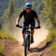 Cyclist on a scenic mountain bike trail, representing mountain biking coverage