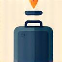 Icon representing lost luggage or valuables with a suitcase and a question mark for baggage cover